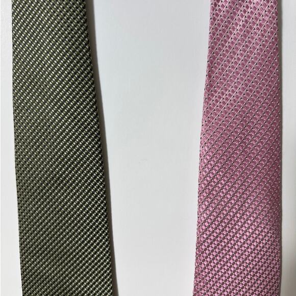 Geoffrey Beene LOT of 2 100% Silk Ties Geometric Woven Wide Green Pink - Picture 8 of 10